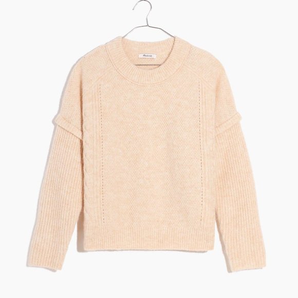NWT Madewell Plus Cable Havener Pullover Sweater in Heather Powder Size 1X - Picture 1 of 13